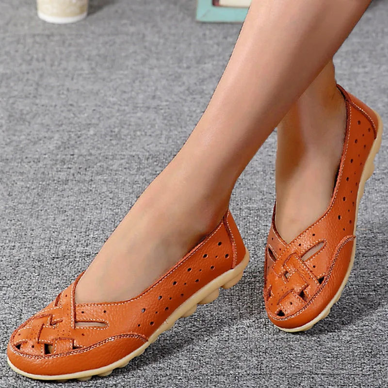 Dames orthopedische leren ballerina's – comfortabele open schoenen voor dagelijks gebruik