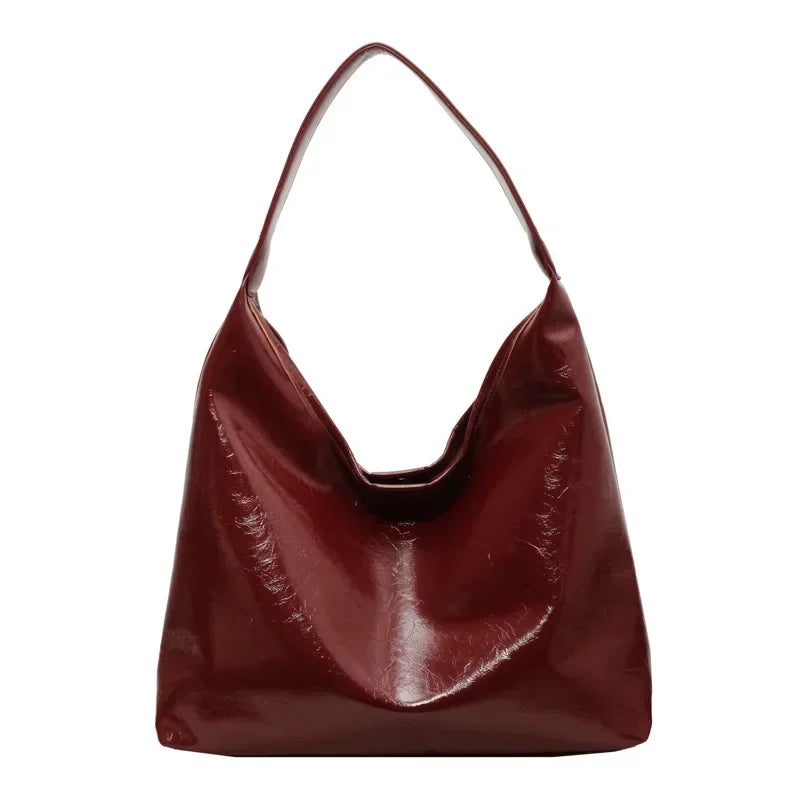 Leren shopper tas met brede handgreep