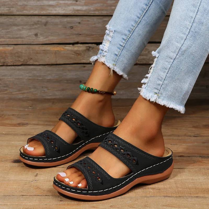 Dames Ortopedische Instap Sandalen met Borduursel