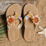 Dames sandalen op espadrille zool met bloemenaccent