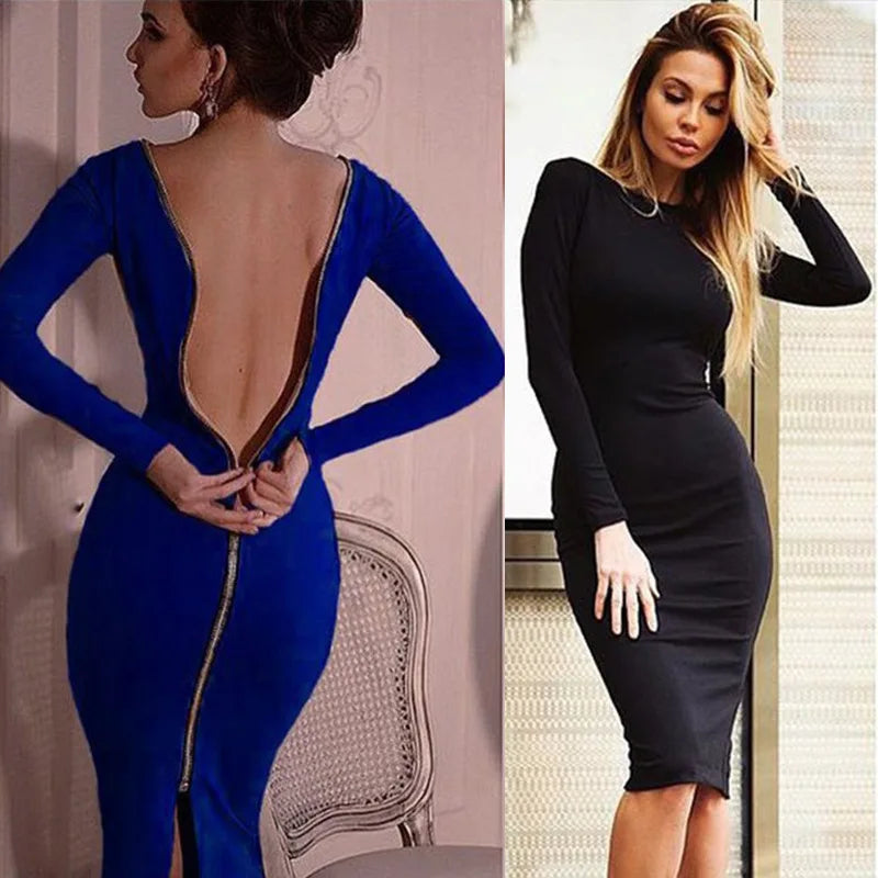 Dames elegante pencil jurk met rits op de rug