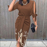 Elegante dames midi jurk met decoratieve mouwen