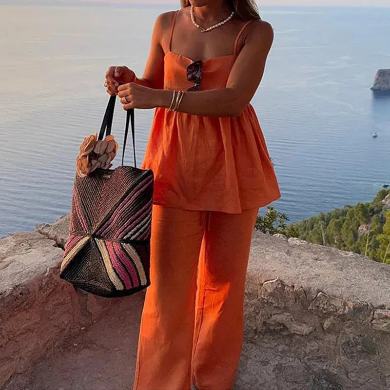 Dames | Linnen Set | Mouwloze Top | Lange Broek | Stijlvol | Chic | Comfortabel