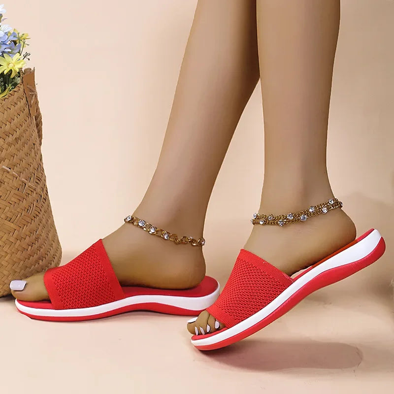 Dames Slippers met Stoffen Band en Comfortabele Zool