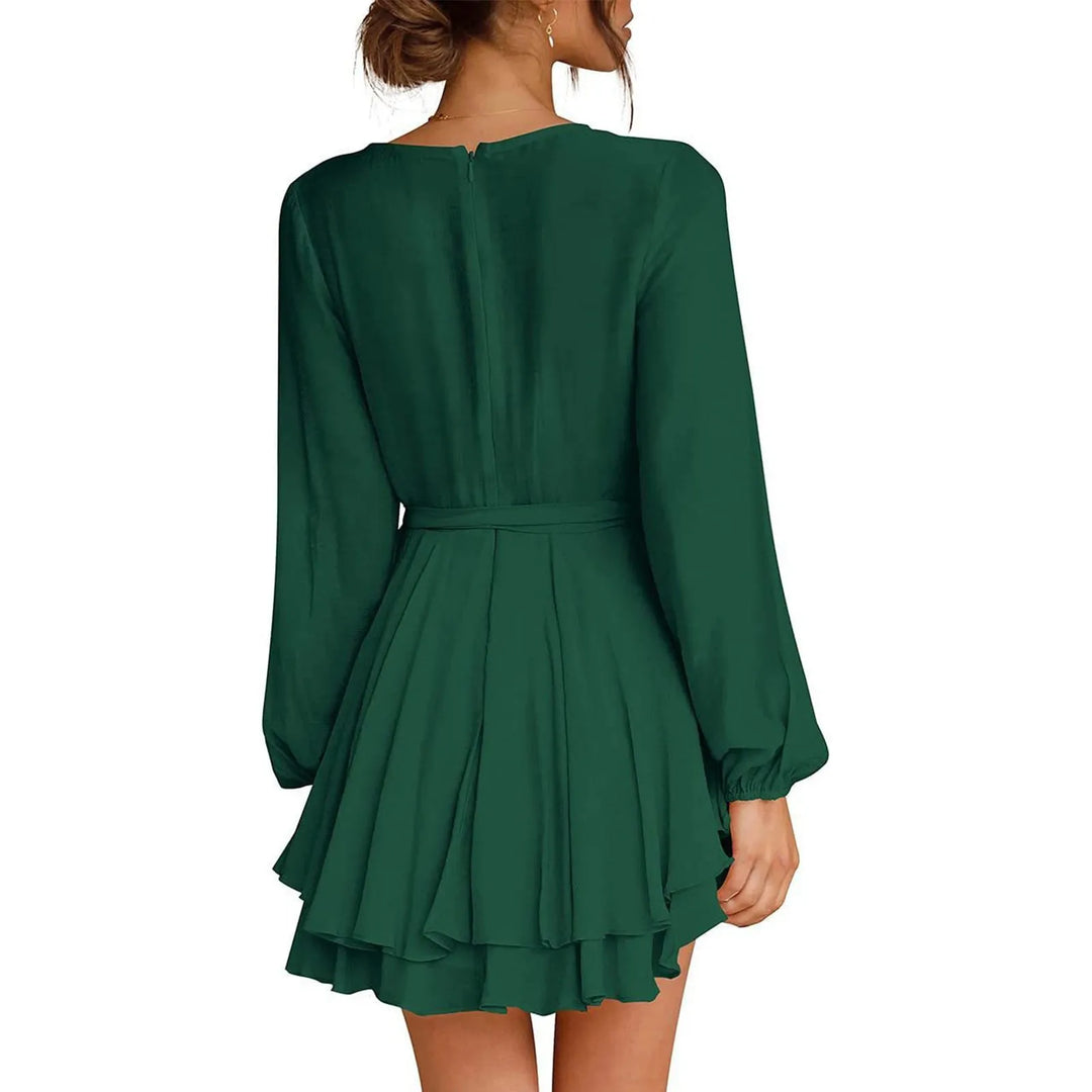 Dames elegante mini jurk met ruffles en omslagdecolleté