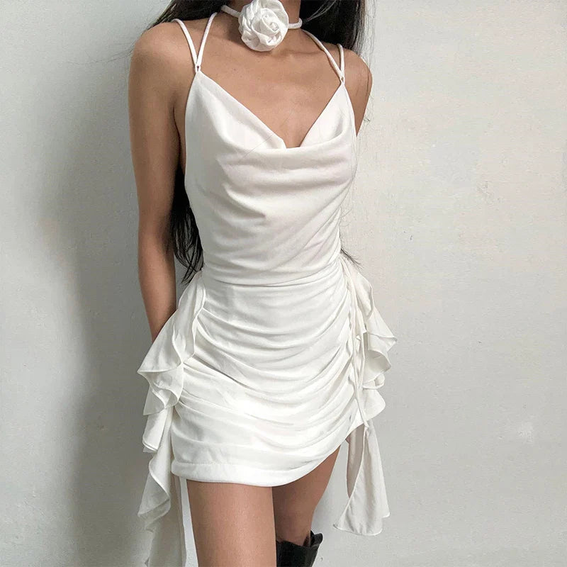 Witte Asymmetrische Jurk met Rimpelingen