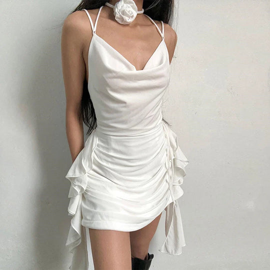Witte Asymmetrische Jurk met Rimpelingen