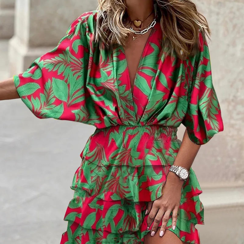 Kleurige Mini-jurk met Ruffles