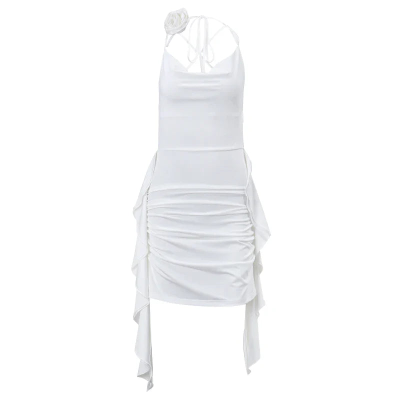 Witte Asymmetrische Jurk met Rimpelingen