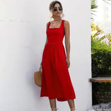 Zomer Midi Jurk met Vierkante Hals