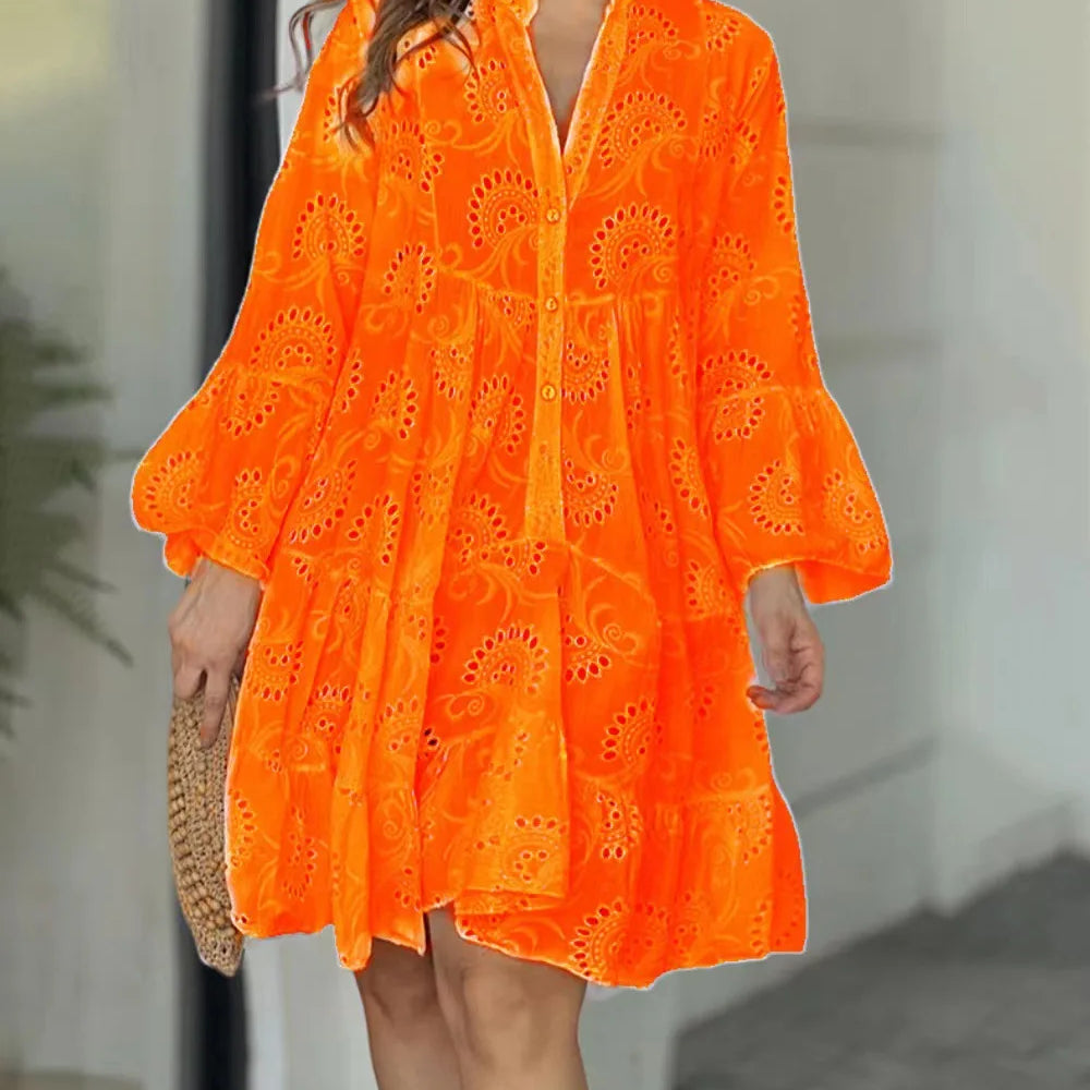 Ażurowe jurk in boho-stijl met brede mouwen