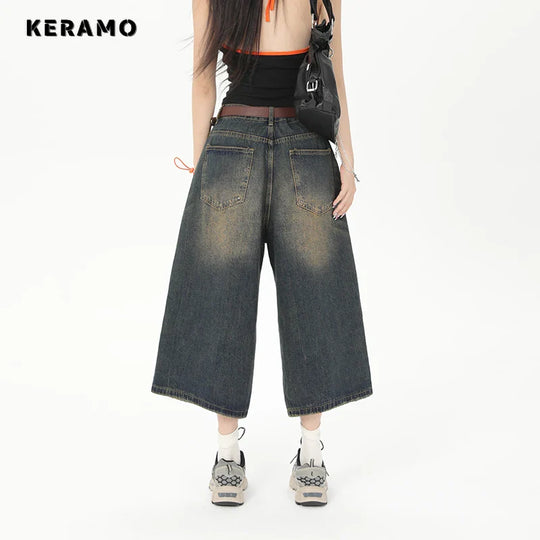 Dames Jeans Culottes met Verouderingseffect