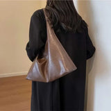 Leren shopper tas met brede handgreep
