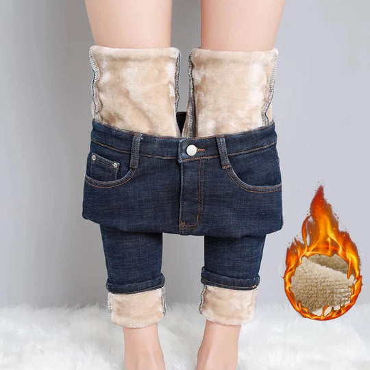 Dames verwarmde jeans voor de winter