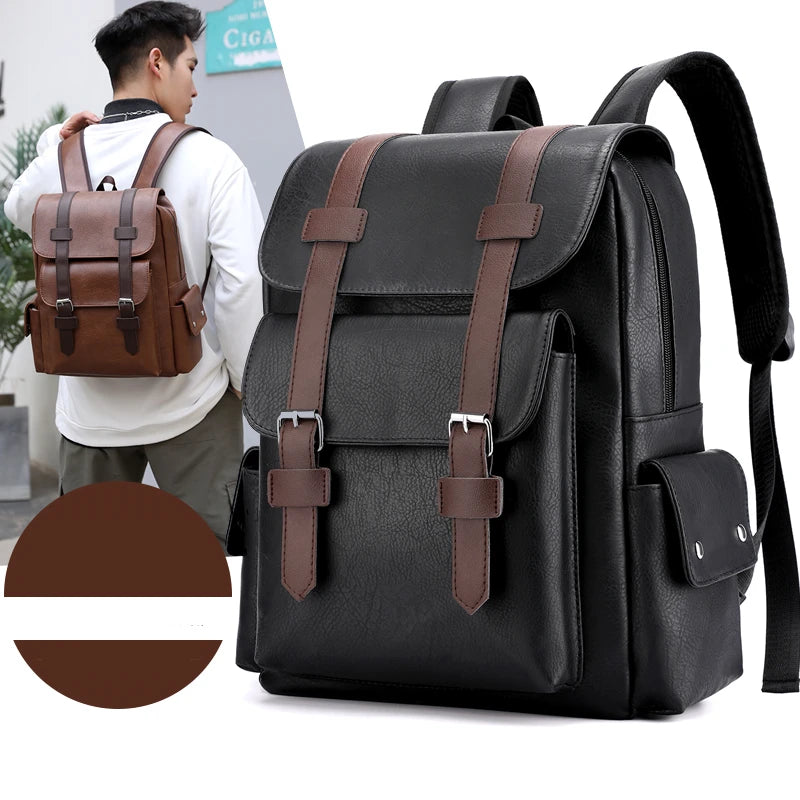 PU-Lederen Rugzak voor Heren – Grote Laptop Rugzak – Schooltas voor Jongens & Tieners
