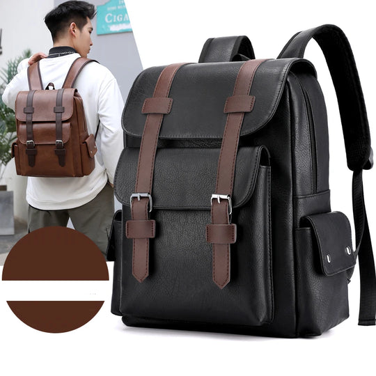 PU-Lederen Rugzak voor Heren – Grote Laptop Rugzak – Schooltas voor Jongens & Tieners