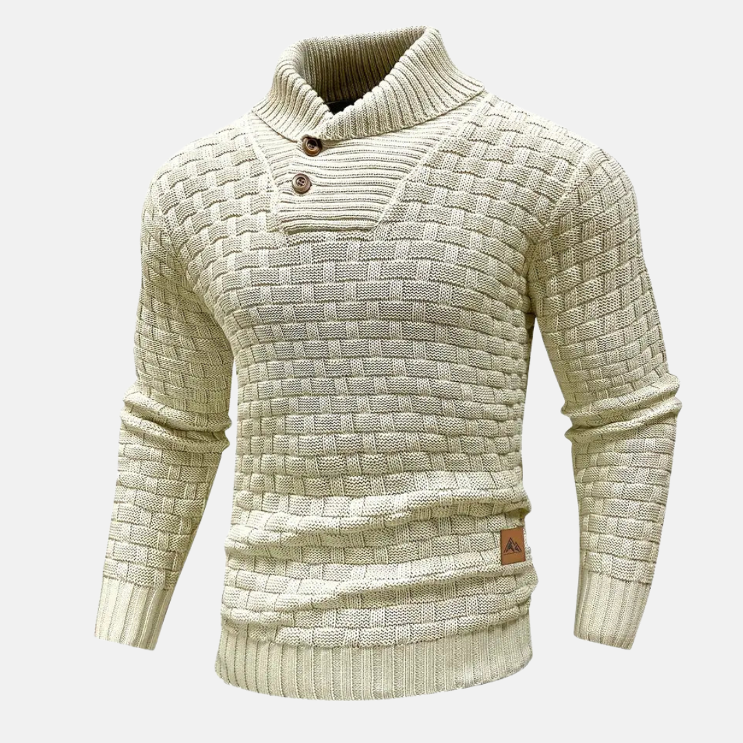 Heren Textured Knit Trui met Sjaalkraag en Knopdetail