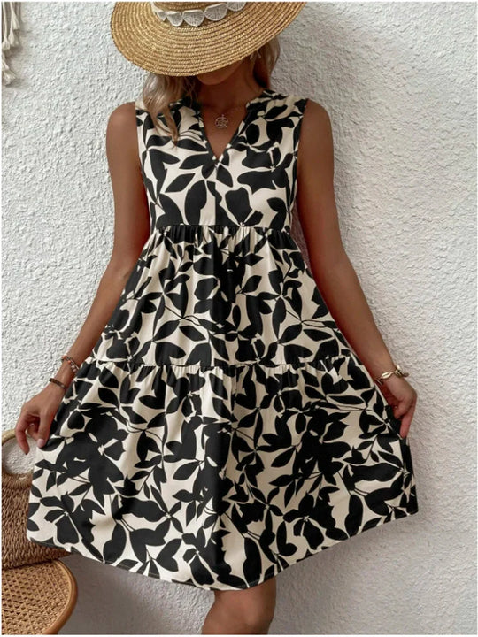 Zomerjurk met plantenprint en zonder mouwen