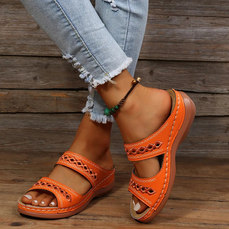 Dames Ortopedische Instap Sandalen met Borduursel