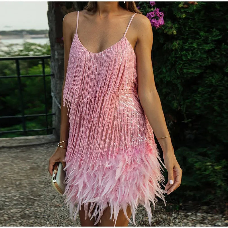 Elegante Cocktailjurk met Veertjes en Franje