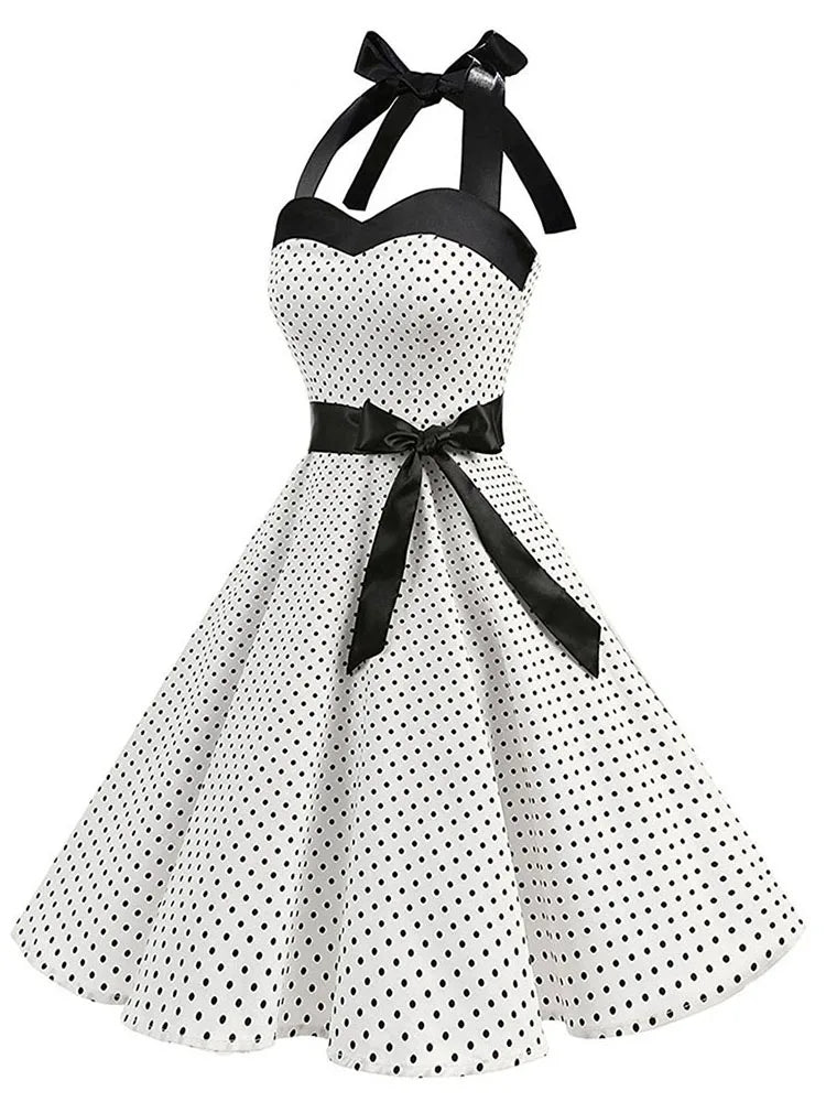 Dames Retro Jurk met Stippen en Strik