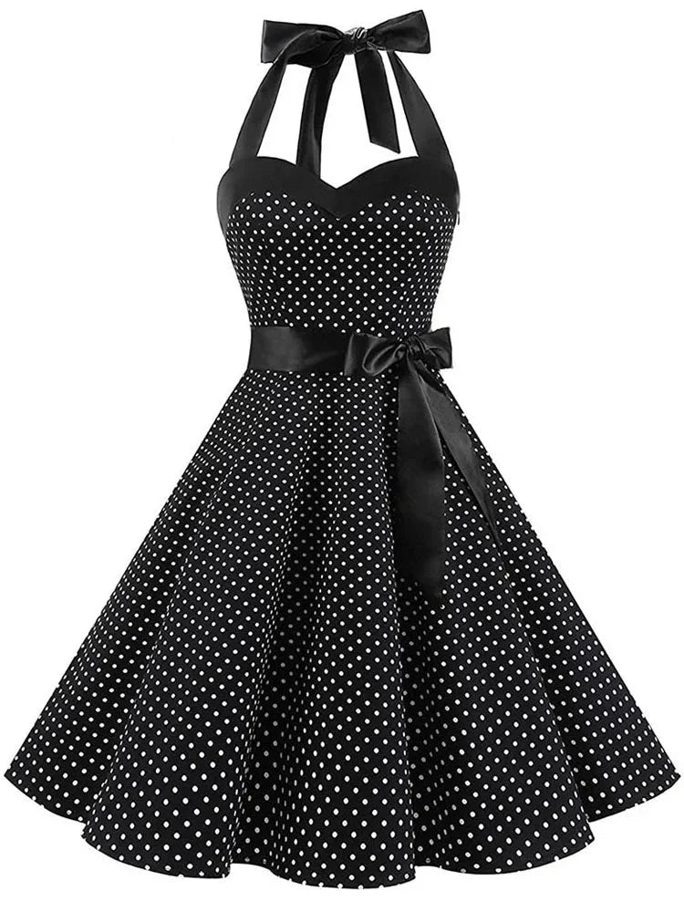 Dames Retro Jurk met Stippen en Strik