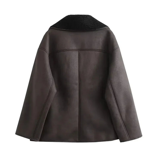 Dames Leren Winterjas | Pluche Voering | Brede Kraag