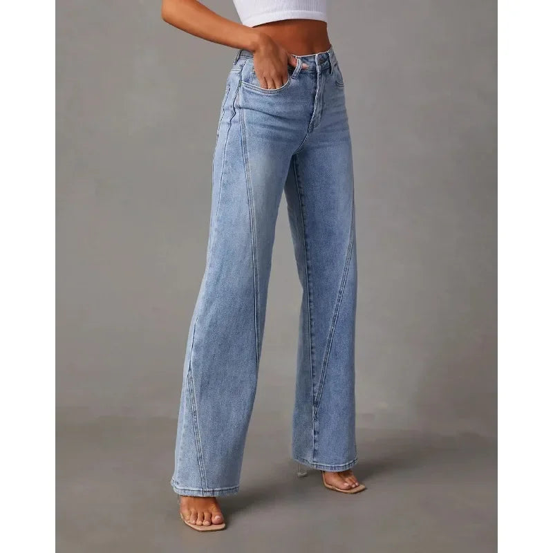 Damesjeans met wijde pijpen en hoge taille