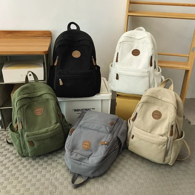 Corduroy Rugzak voor Studenten – Grote Capaciteit – Unisex Schoudertas voor School, Reizen en Dagelijks Gebruik