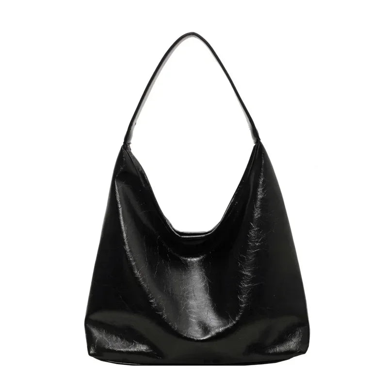 Leren shopper tas met brede handgreep