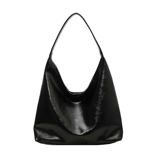 Leren shopper tas met brede handgreep