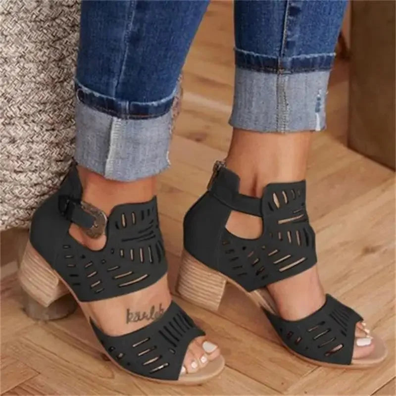 Dames Sandalen met Hak en Ażurower Patroon