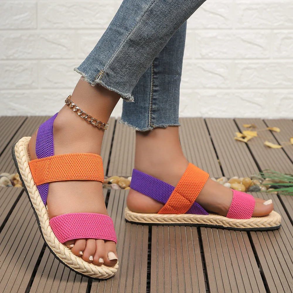 Kleurige dames sandalen op espadrille zool