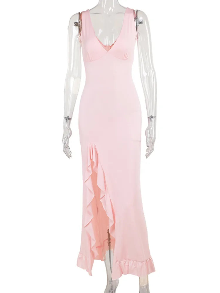 Dames Maxi Jurk met Asymmetrische Splits en Volants