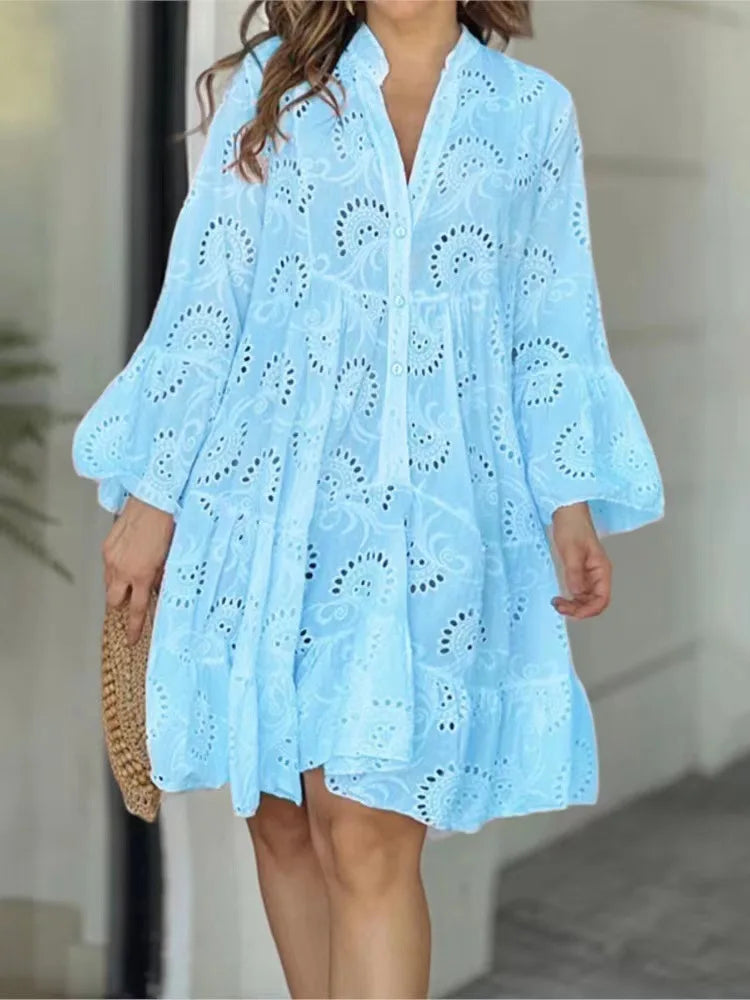 Ażurowe jurk in boho-stijl met brede mouwen
