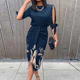 Elegante dames midi jurk met decoratieve mouwen