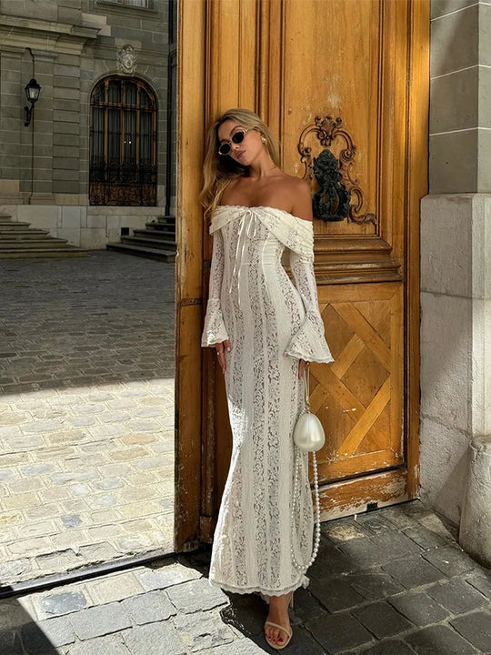 Dames koronkajurk maxi met blote schouders