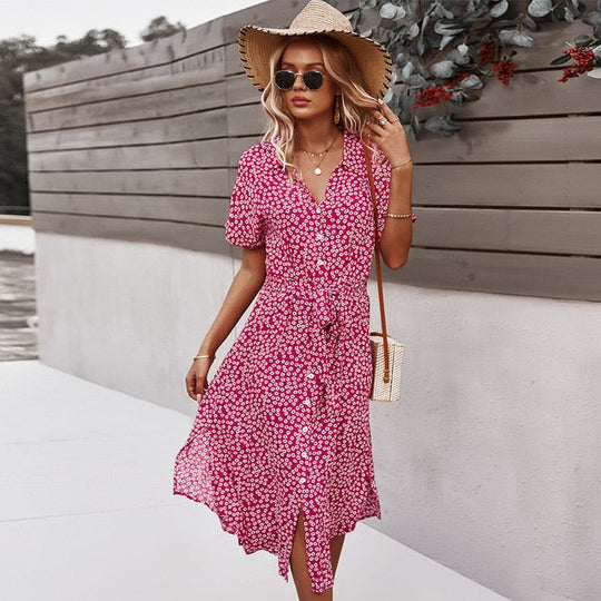 Zomer midi jurk met bloemenprint