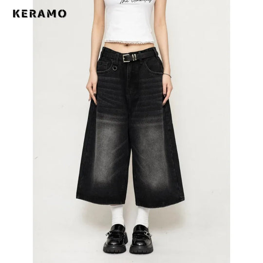 Dames Jeans Culottes met Verouderingseffect