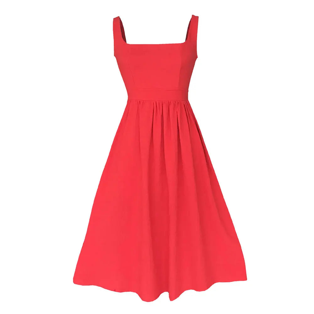 Zomer dames midi jurk met brede schouderbanden