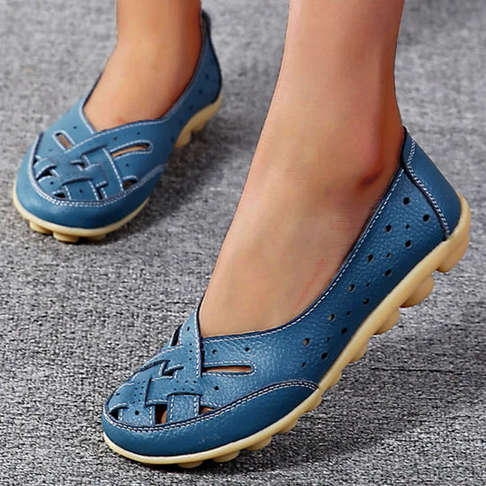 Dames orthopedische leren ballerina's – comfortabele open schoenen voor dagelijks gebruik