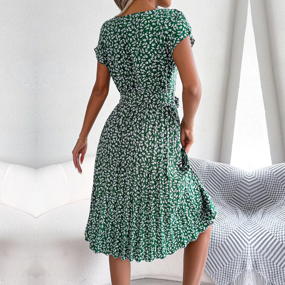 Dames Midi Jurk met Bloemenpatroon en Ceintuur