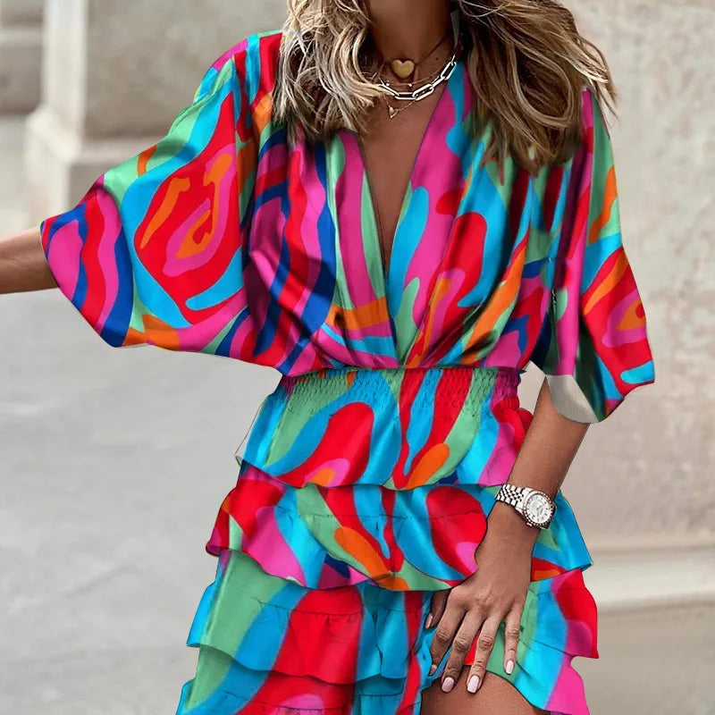 Kleurige Mini-jurk met Ruffles