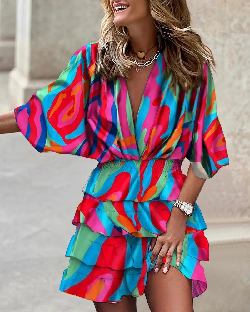 Kleurige Mini-jurk met Ruffles