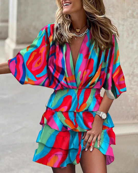 Kleurige Mini-jurk met Ruffles