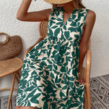 Zomerjurk met plantenprint en zonder mouwen