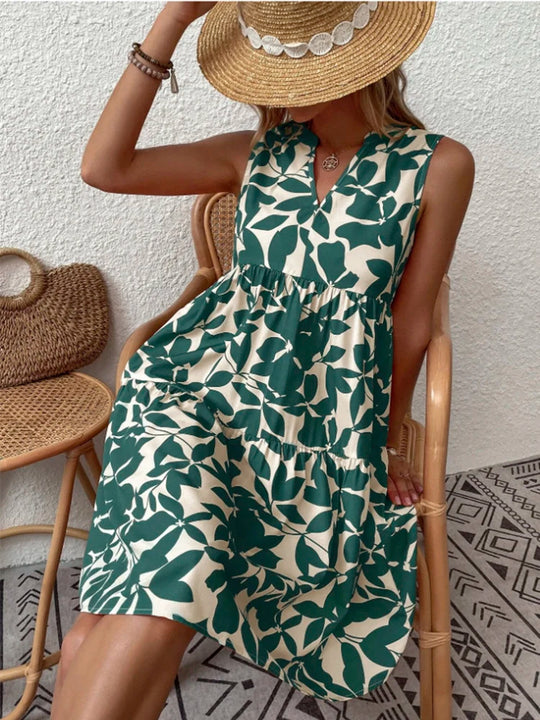 Zomerjurk met plantenprint en zonder mouwen