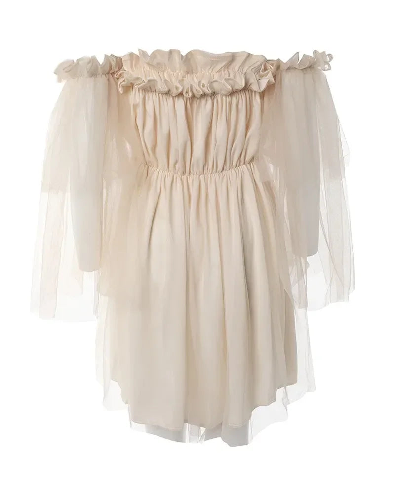Dames luchtige mini jurk in Spaanse stijl met tule mouwen