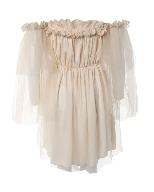 Dames luchtige mini jurk in Spaanse stijl met tule mouwen
