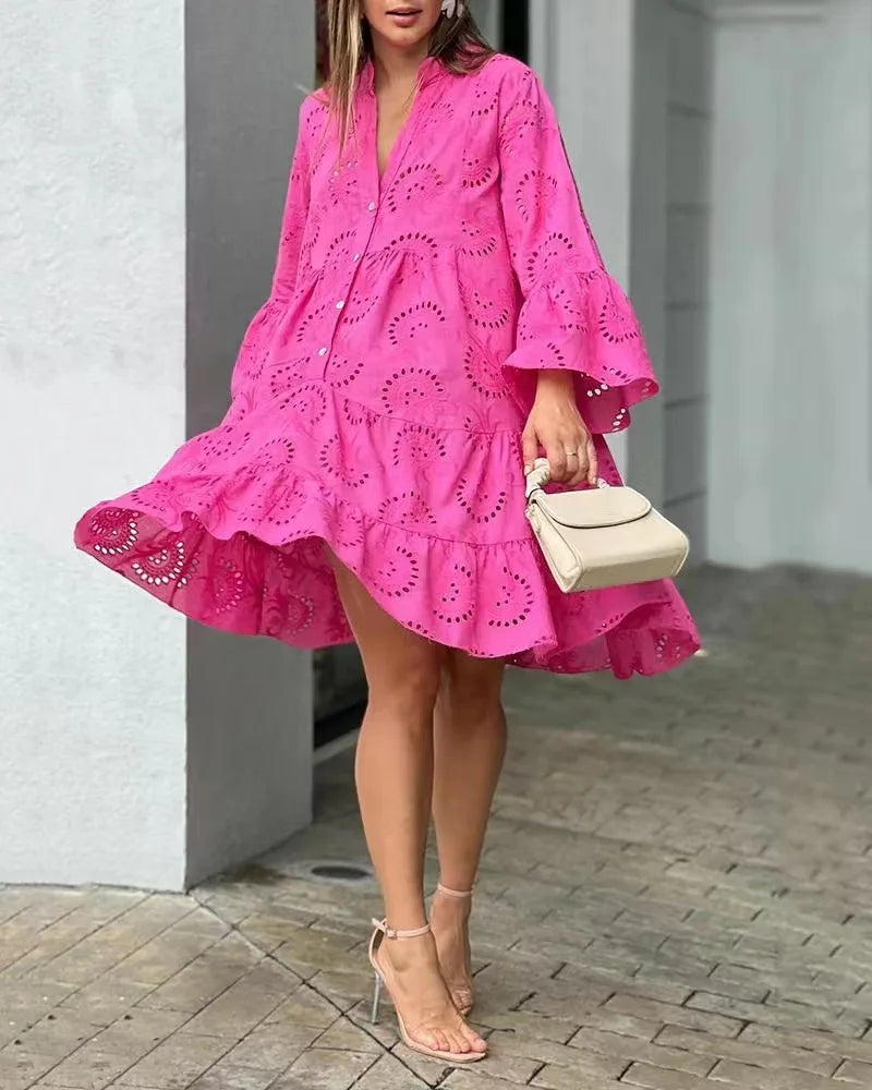 Ażurowe jurk in boho-stijl met brede mouwen